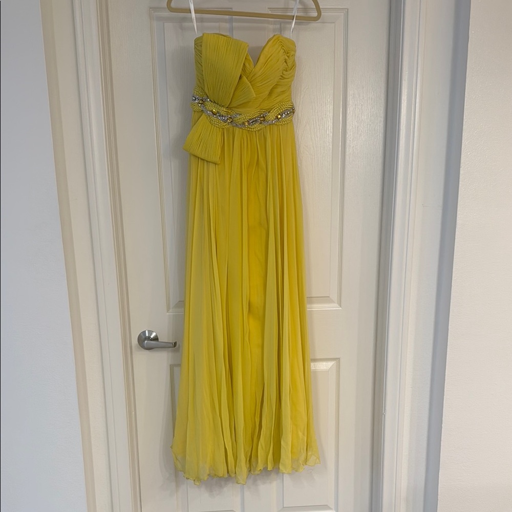 Terani Couture Strapless Yellow Gown